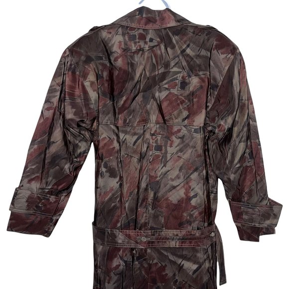 London Fog Vintage 1990's Abstract Wool Lined Long Trench Rain Coat 6 Petite - Picture 6 of 8